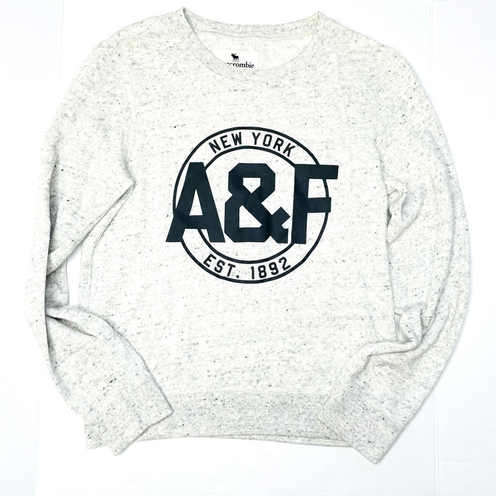 Abercrombie & Fitch Kid’s Heather Gray Graphic Logo Crewneck Pullover Sweatshirt